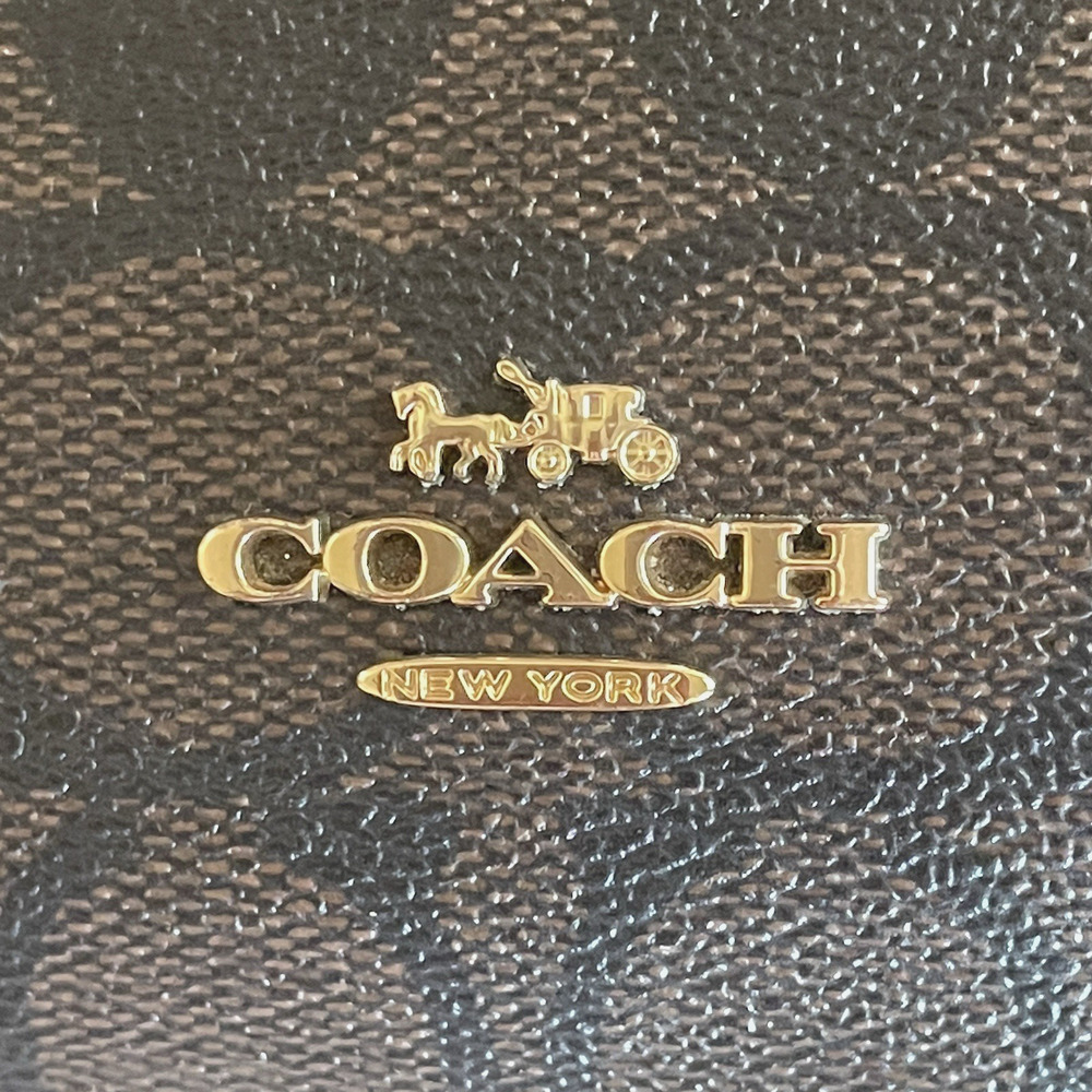 COACH C5576 Brown Signature Canvas 1941 Red Leather Double Zip Wristlet Wallet - Picture 6 of 9